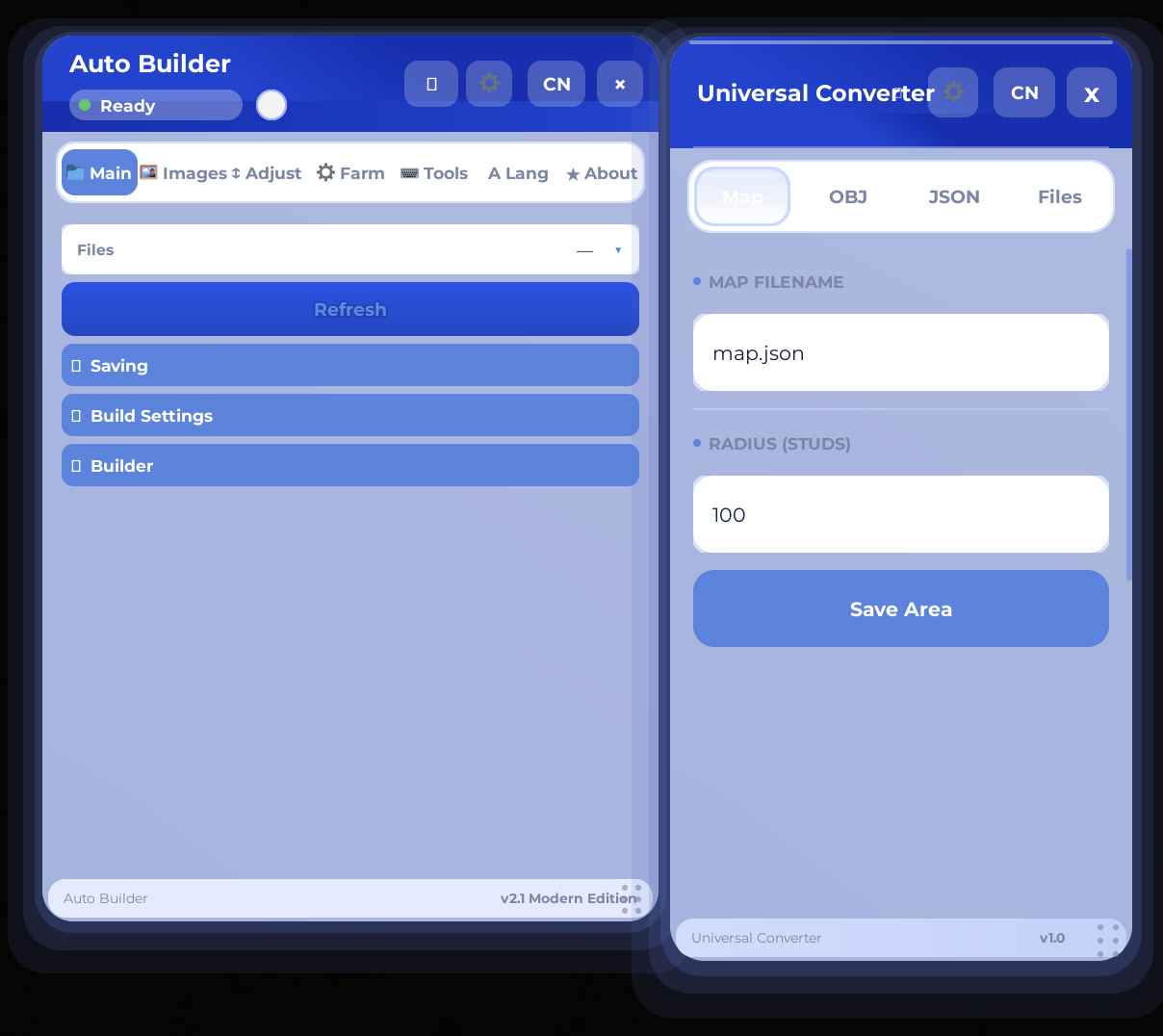 HGH Hub — Auto Builder and Universal Converter, side by side